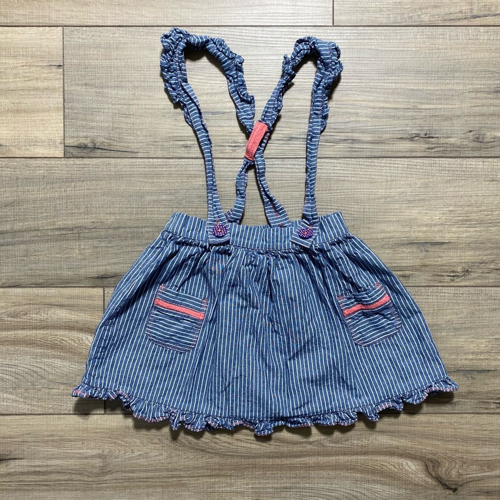 Matilda Jane Girls Striped Chambray Suspender Skirt Size 6 Blue White Pink - Picture 1 of 11